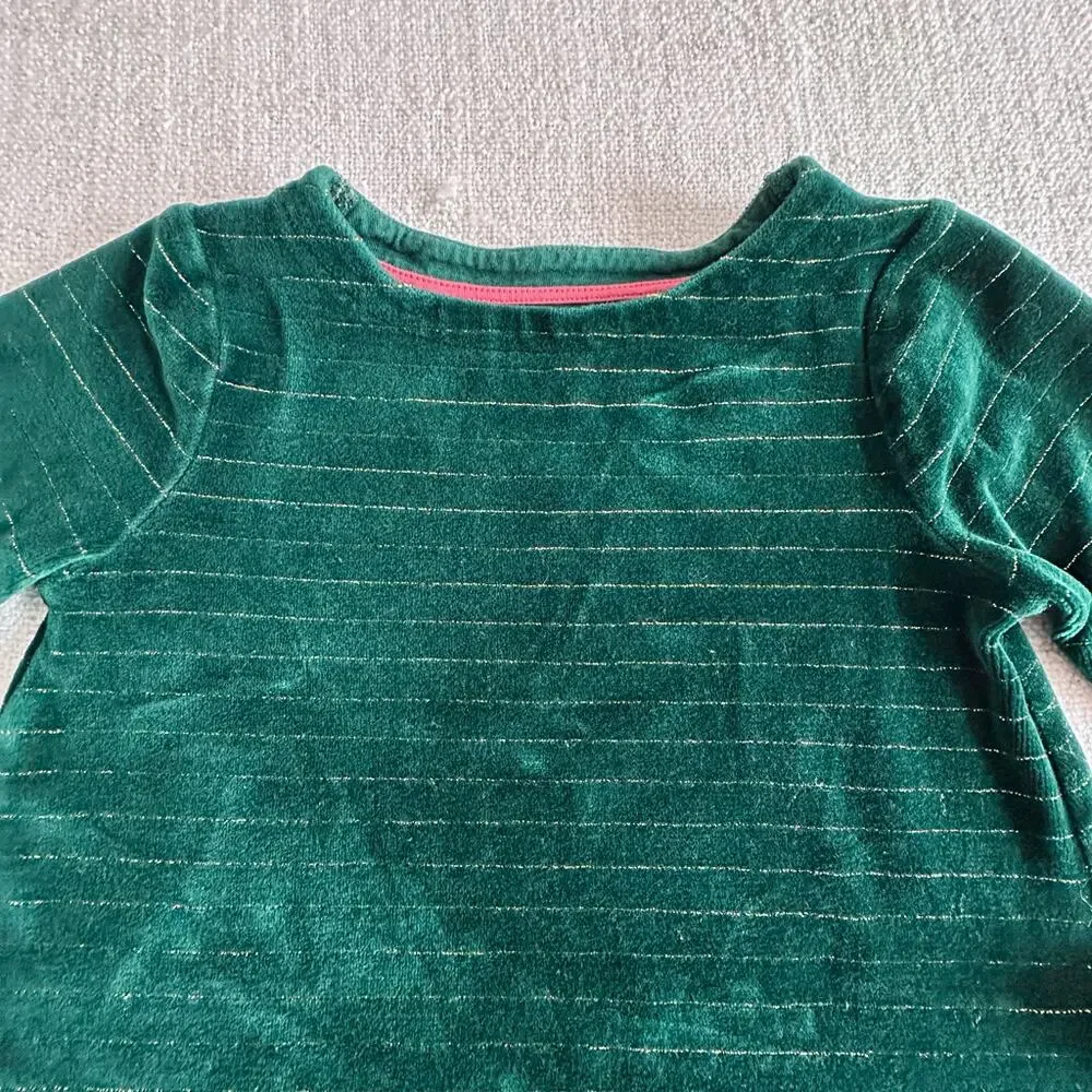 Mini Boden Emerald Green & Gold Stripe Velour Dress VGUC 5/6